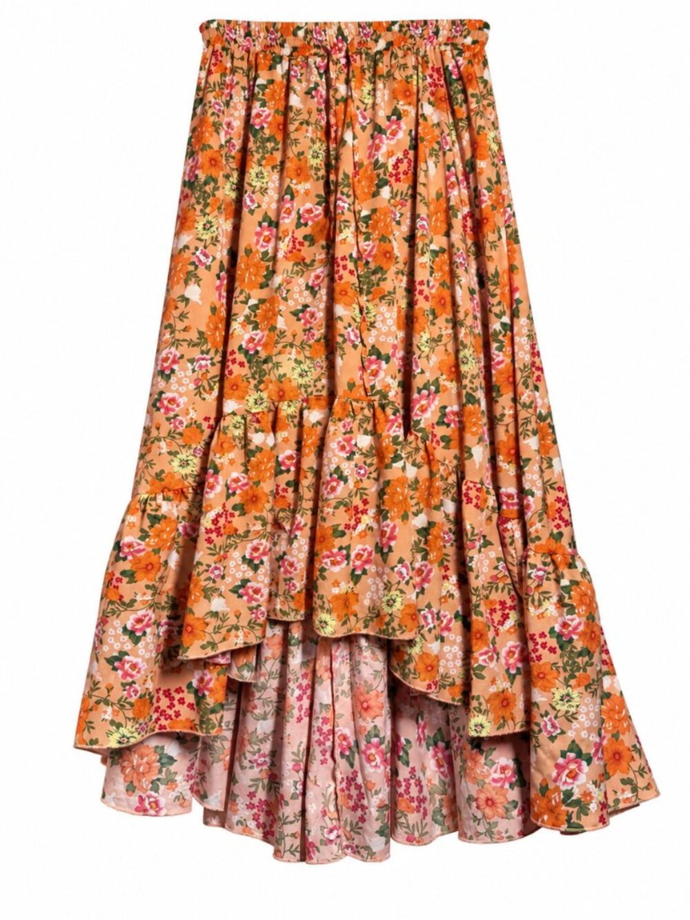 SHEIN Curve 2XL Orange Floral Tiered High Low Maxi Skirt